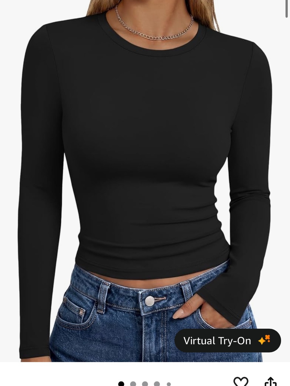 Black Long-Sleeve Seamless Crewneck Women's Top Size Medium